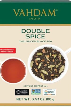 VAHDAM, Double Spice Masala Chai Tea (50+ Cups, 3.53oz) Strong, Robust & Spicy Blend - Black Tea CTC, Cardamom, Cinnamon, Cloves & Black Pepper | Pure Unblended Loose Leaf Tea | Vacuum Sealed