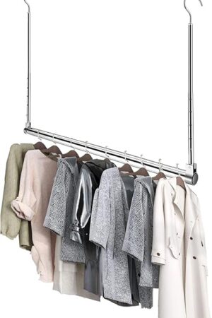 Adjustable Hanging Closet Rod, Extender Hanging Rod, Closet Hanging Organizer, Heavy Duty Closet Bar, Hanging Rod (1 Pack, Chrome)