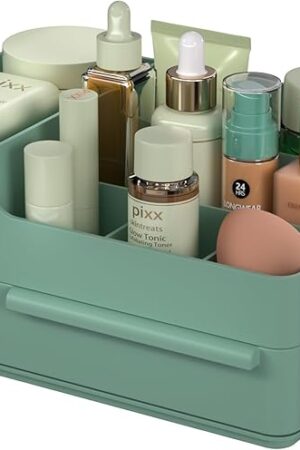 CHANCETSUI Makeup Organizer Countertop Organizer for Cosmetics Lipstick Brushes Lotions Eyeshadow Nail Polish Jewelry Green