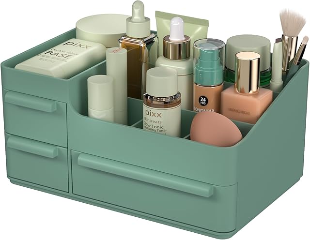 CHANCETSUI Makeup Organizer Countertop Organizer for Cosmetics Lipstick Brushes Lotions Eyeshadow Nail Polish Jewelry Green