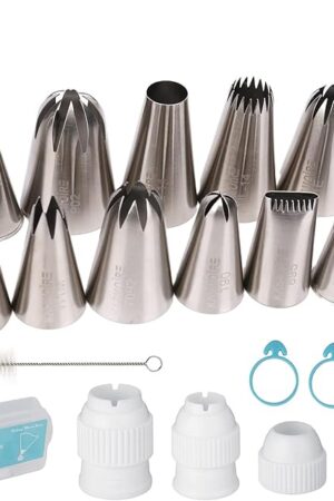 11 Pcs Extra Large Piping Tip Set,Stainless Steel Cake Decorating Icing Tips Nozzles,Professional Pastry Tips for Cupcake, Cookie and Puff