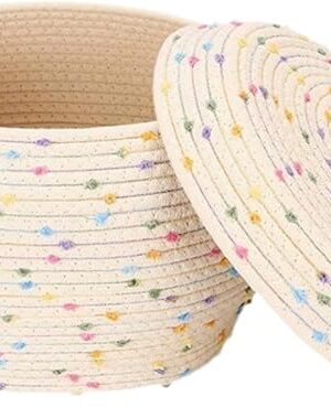 Yajuyi Storage Basket Colorful Dots Organizing Toy Basket Storage Bin with Lid Woven Basket for Living Room Bedroom Clothes, Long