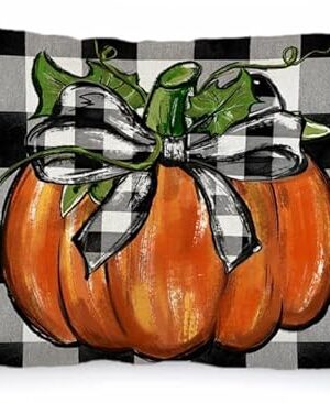 AACORS Fall Pillow Cover 12x20 Inch Buffalo Plaid Pumpkin Bow Decor Autumn Seasonal Pillow Case Thanksgiving Decorations for Sofa Couch AA166-12