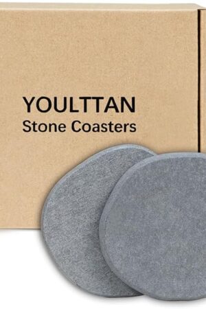 Diatomaceous Earth Coasters, 2pc Set – 3.9"x3.9", Quick-Dry, Absorbent, Heat-Resistant, Modern Stone Design, Dark Gray, Irregular Shape
