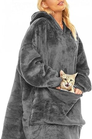 Wearable Blanket Hoodie for Adults Women Men,Oversized Soft Warm Sherpa Fleece Hoodie with Pets Giant Pocket