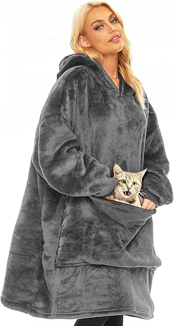 Wearable Blanket Hoodie for Adults Women Men,Oversized Soft Warm Sherpa Fleece Hoodie with Pets Giant Pocket