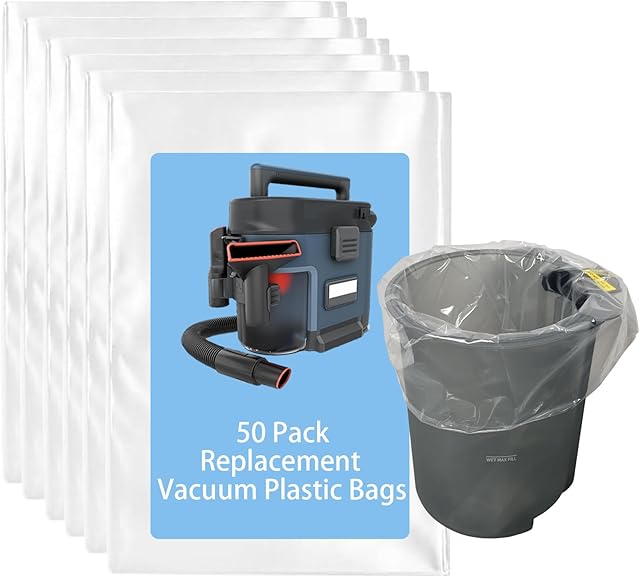 50 Piece Vacuum Plastic Bags Compatible with Shark MessMaster PortableWet Dry Vacuums VS100, VS101, VS100C: Durable, Leak-Proof, and Easy to Use