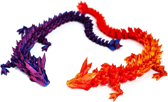 The 2PCS 12" Articulated Crystal Dragon, Gifts for Children, Fashionable Home Decor (Purple+Red)