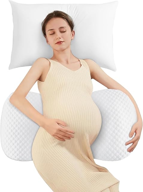 Pregnancy Pillow Cooling for Sleeping, Detachable and Adjustable Double-Sided Support Maternity Pillow Skin-Friendly for Pregnant Women Back, HIPS, Legs(30°Slope Design Verified by Expectant Mothers)