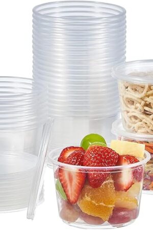 [50 Set - 16 oz. Plastic Deli Disposable Food Storage Containers With Airtight Lids (Formerly FULING)