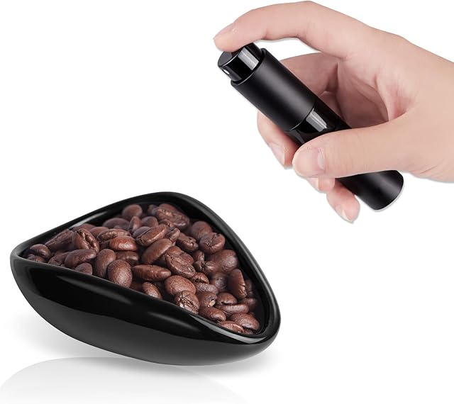 Coffee Bean Dosing Cup and Spray Bottle Set - Ceramic Espresso Accessories Kit, 8ml Static Reducing Sprayer for Camping, Gym, Home Use | Barista-Approved Dosing Tools (Black)