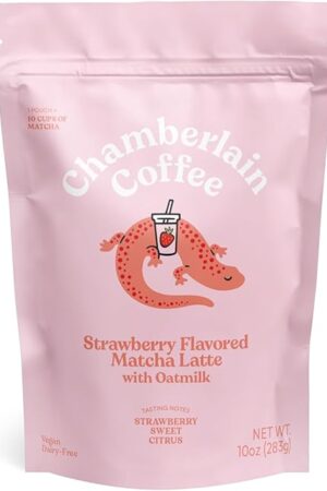 Chamberlain Coffee Strawberry Matcha Latte - Vegan Strawberry Matcha Latte with Oat Milk - Strawberry, Sweet, Citrus - Japanese Matcha Powder - 10 Servings