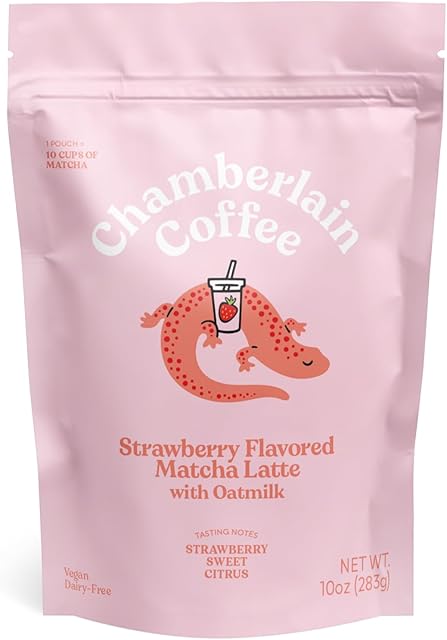 Chamberlain Coffee Strawberry Matcha Latte - Vegan Strawberry Matcha Latte with Oat Milk - Strawberry, Sweet, Citrus - Japanese Matcha Powder - 10 Servings