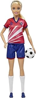 The Barbie Careers Fashion Doll & Accessory, Soccer Player with Blonde Ponytail, #9 Uniform, Tall Socks, Cleats & Ball