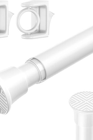 AIZESI 1PCS Spring Tension Curtain Rods 24 to 46 Inch White Tension Rod Spring Curtain Rod Short Curtains Rod 's Tension Adjustable Curtain Rods for Window, (With One Set Rod's Holder)