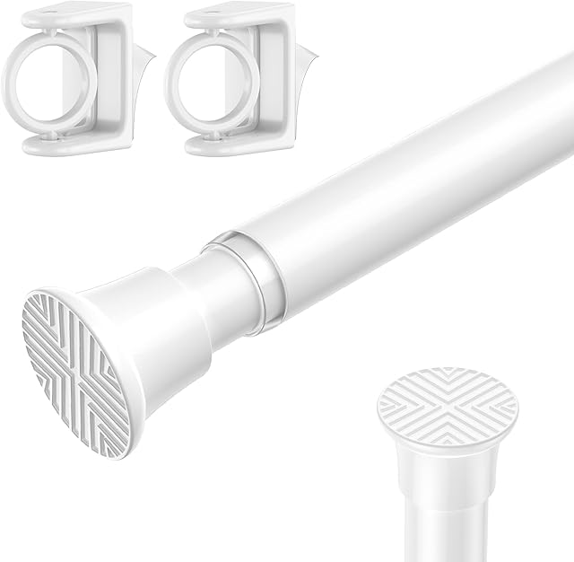 AIZESI 1PCS Spring Tension Curtain Rods 24 to 46 Inch White Tension Rod Spring Curtain Rod Short Curtains Rod 's Tension Adjustable Curtain Rods for Window, (With One Set Rod's Holder)