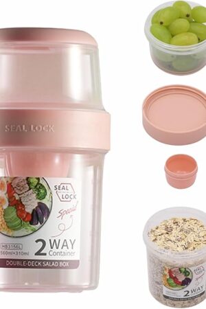 Breakfast On The Go Cups, Salad Cup To Go, Take And Go Yogurt Cereal Overnight Oats Snack Parfait Containers & Salad Dressing Holder With Fork For Lunch, Fruit & Vegetable Jar(Pink,29.5oz)