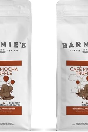 Barnie's Café Mocha Truffle Ground Coffee, Decadent and Rich Chocolate Flavor, Medium Roasted Arabica Coffee Beans, Sugar Free and Nut Free, 12 oz Bag (Pack of 2)