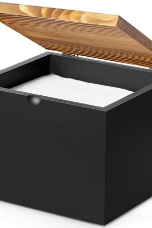 Disposable Face Towel Holder, Wooden Face Towel Container Compatible with Clean Skin Club Clean Towels XL, Face Towels Storage Box with Lid, Makeup Remover Organizer for Vanity, Bathroom, Black