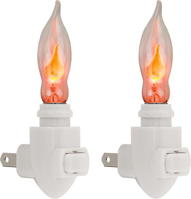 Creative Hobbies Pack of 2 - Plug in Night Light Modules White Plastic Include Flicker Night Light Bulbs, Great for Making Your Own Halloween Fall Christmas Holiday Flickering Night Lights