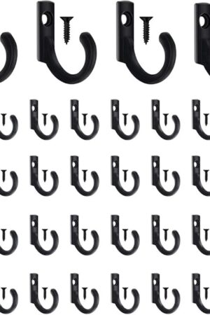 58 Pieces Key Hooks, Black Small Hooks for Hanging Hat, Jewelry, Steel Metal Hook, Kitchen Little Towel Hook with Black Screws for Farmhouse Retro Crafting Projects