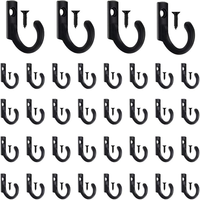 58 Pieces Key Hooks, Black Small Hooks for Hanging Hat, Jewelry, Steel Metal Hook, Kitchen Little Towel Hook with Black Screws for Farmhouse Retro Crafting Projects