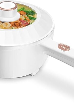 Bear Hot Pot Electric, 2L Multifunctional Portable Cooking Pot, 1000W Rapid Noodles Electric, Non-Stick Frying Pans for Steak, Egg, Ramen, Oatmeal With Dual Power Adjustment
