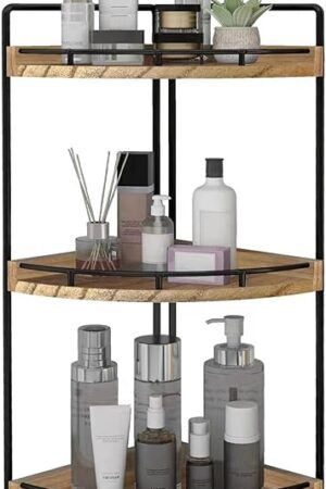 Dorhors 3-Tier Corner Bathroom Organizer Countertop for Storage,Vanity Tray,Wood Counter Organizer for Kitchen,Bathroom,Dresser (Rustic Brown)