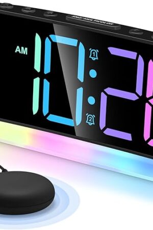 Cadmos Super Loud Alarm Clocks with Bed Shaker,Vibrating Alarm Clock for Heavy Sleepers,Hearing Impaired Deaf,Adults,Teens,Bedside Clock for Bedrooms with Large Digital Display,RGB Night Light (Black)