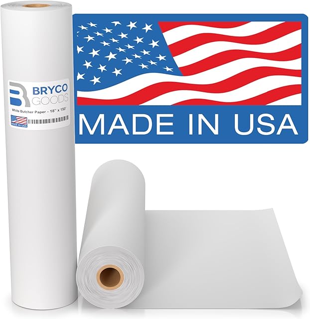 White Kraft Butcher Paper Roll - 18'' x 150' - Versatile & Durable - Ideal for Packaging, Grilling, Smoking Meat and BBQ - Unwaxed & Uncoated Butcher Paper for Sublimation - Made in USA