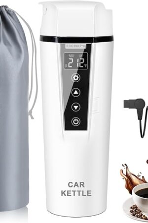 Car Electric Kettle: 12V/24V Portable Water Boiler Heated Travel Mug,Multiple Temperature Adjustable Coffee Tea Truck Cup with 304 Stainless Steel Dry Burn Protection & Handy Cup Bag