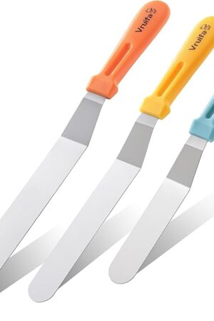 3PCS Offset Spatulas, Icing Spatula for Cake Decorating and Frosting, with Ergonomic PP Handle, Dishwasher Safe (6",8",10")