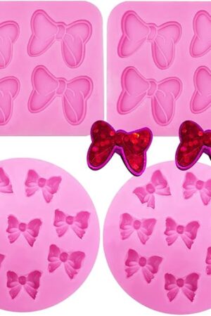4 Pack Mouse Bows Cartoon Butterfly Tie Silicone Mold Fondant Chocolate Candy Molds, for Dessert Ice Cube Cake Baking Fondant DIY Birthday Party Cake Decorating