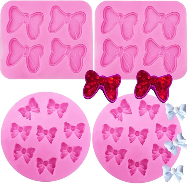 4 Pack Mouse Bows Cartoon Butterfly Tie Silicone Mold Fondant Chocolate Candy Molds, for Dessert Ice Cube Cake Baking Fondant DIY Birthday Party Cake Decorating