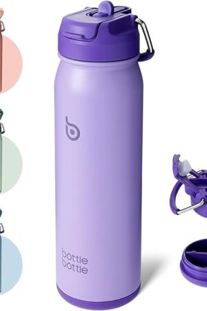BOTTLE BOTTLE 24oz Insulated Stainless Steel Water Bottle with Straw | Daily Pill Organizer | Adjustable Lid | Sport Water Bottle
