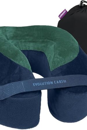 Cabeau Best Neck Pillow for Travel – Evolution Earth Deluxe – 360° Head, Neck and Chin Support for Sleeping – Sustainable Memory Foam - Removable, Washable Cover with Compact Carrying Case (Terra)