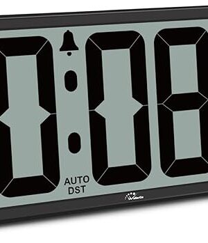WallarGe 14.5'' Large Digital Wall Clock Battery Operated with Jumbo Numbers, Temperature and Date - Easy to Read and Set, Auto DST