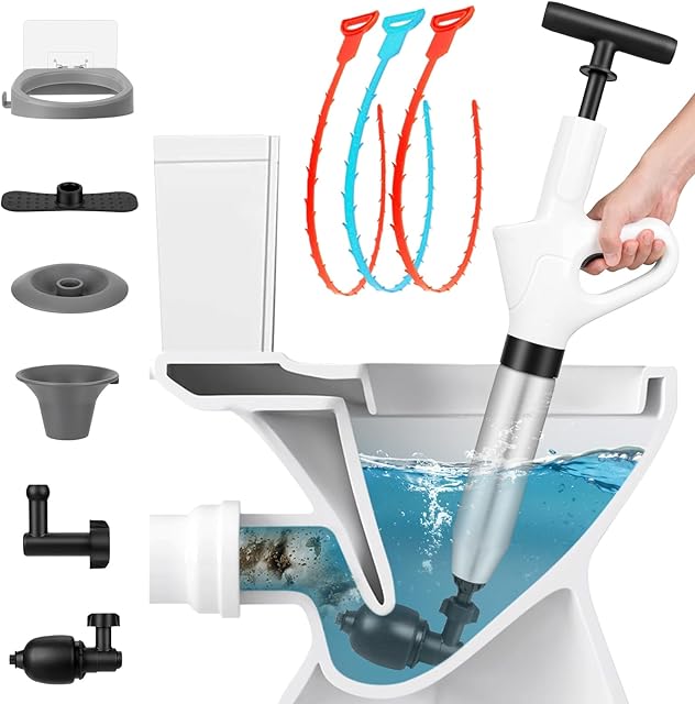 Toilet Plunger High Pressure Toilet Air Plunger Blaster for Bathroom Floors Shower Kitchen Drain Sinks Unclogger, Heavy Duty Clog Remover Declogger Toilet Plumbing Clogs