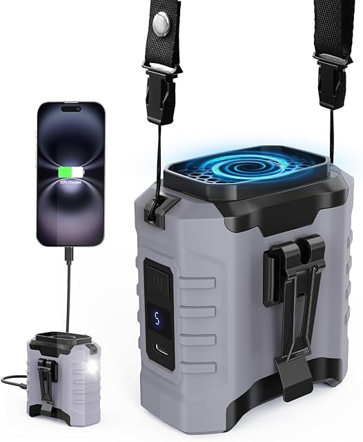 Body Fans Waist, Belt Fan Clip On Waist Portable Cooling Fan Under Shirt,10000mAH 5 Speeds 15000RPM and Flashlight