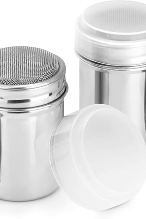 Accmor 2 Pack Powdered Sugar Shaker Duster, Cinnamon Shaker Flour Sifter, Fine Mesh Stainless Steel Dredge for Baking Soda Flour Cinnamon Cocoa