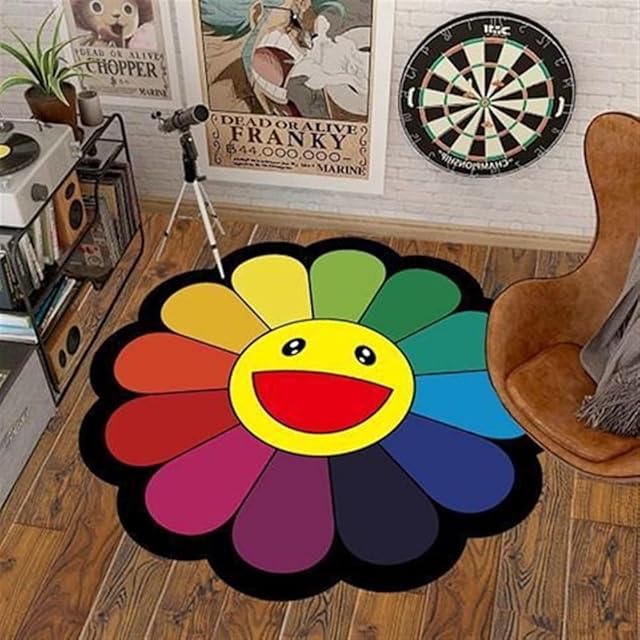 40Inch Takashi Murakami Rug - Flower Design, Soft and Durable Material for Home Decor and Office Use by Takashi Murakami (02, 40X40inch(100x100cm))