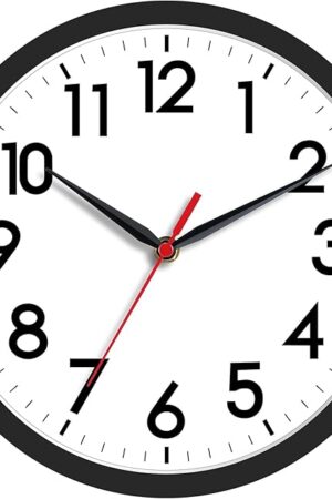 AKCISOT Wall Clock, Modern Small Wall Clocks Battery Operated 8 Inch, Silent Non-Ticking Analog Classic for Office, Home, Bathroom, Kitchen, Bedroom, School(Black)