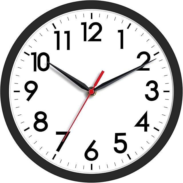 AKCISOT Wall Clock, Modern Small Wall Clocks Battery Operated 8 Inch, Silent Non-Ticking Analog Classic for Office, Home, Bathroom, Kitchen, Bedroom, School(Black)