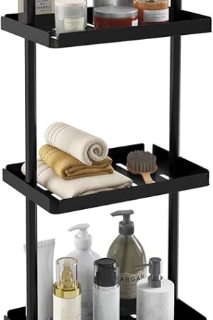 3 Tier Standing Shower Caddy Organizer Corner, Stable Bathroom Shower Organizer Stand with Handle, Metal Shower Shelf Caddy Corner for Shampoo, Shower Rack Stands for Inside Bathroom, Bathtub, Kitchen