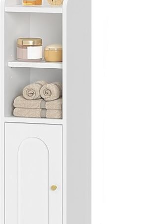 Bathroom Storage Cabinet, Corner Floor Cabinet with Doors and Adjustable Shelf, Narrow Toilet Paper Cabinets, Bathroom Organizer for Small Spaces, White BC19703X