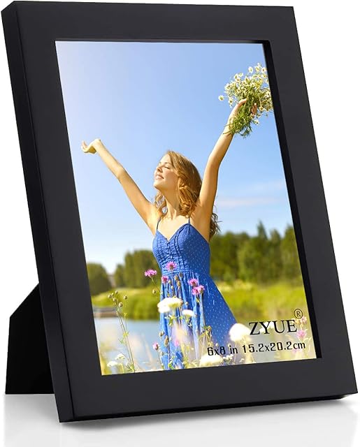 6x8 inch Picture Frame Made of 100% Solid Wood and High Definition PlexiGlass Display Pictures for Table Top Display and Wall Mounting Photo Frame Black