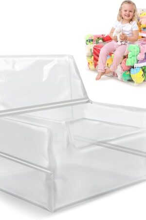 25-inch Clear Bean Bag Chair Cover (No Filler) for Stuffed Animal Storage, 3 Hidden Zippers Toy Organizer, Transparent Material, Plush Storage Toys DIY