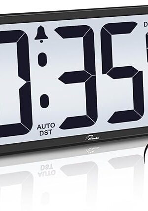 WallarGe 14.5'' Atomic Clock with Backlight, Large Digital Wall Clock Battery Operated, Large Display with Temperature and Date, Easy to Read and Set Digital Wall Clock, Auto DST
