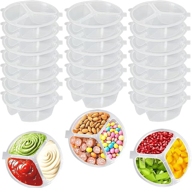 20 Piece Container Set, Reusable Snack Containers with, Lids Three Compartment Sauce, Mini for Kids and Adults, Disposable Snack Packaging Containers
