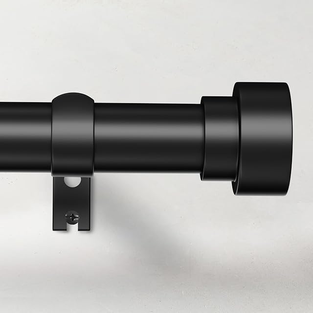Curtain Rods for Windows 66 to 120, 1 Inch Adjustable Black Curtain Rod, Heavy Duty Long Window Drapery Rods with End Caps, Modern Style Indoor Outdoor Curtain Rods for Patio Bedroom, Size 32"-120"